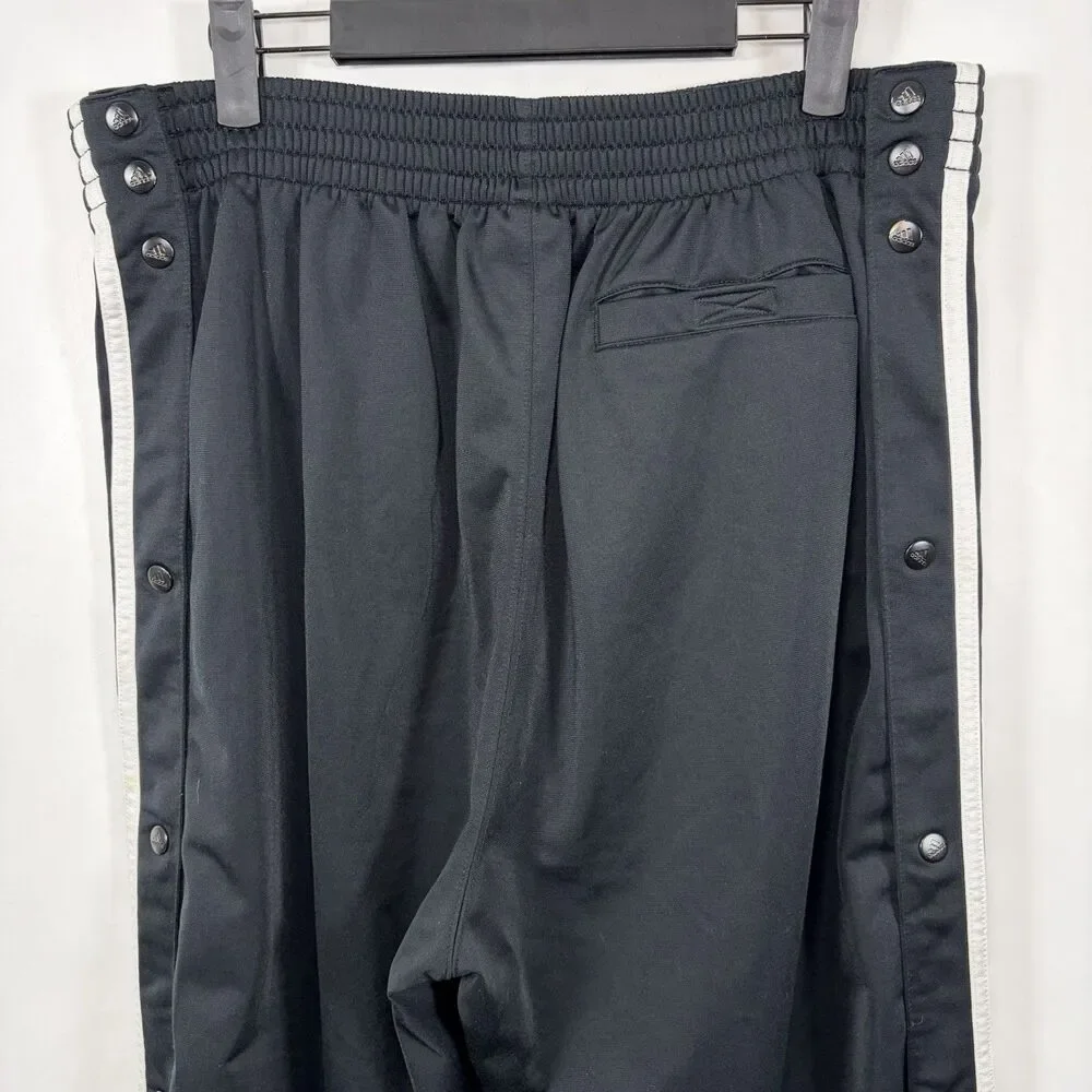Vintage Y2K Adidas Tear Away Track Pants Mens Large Black Three Stripe 34x31